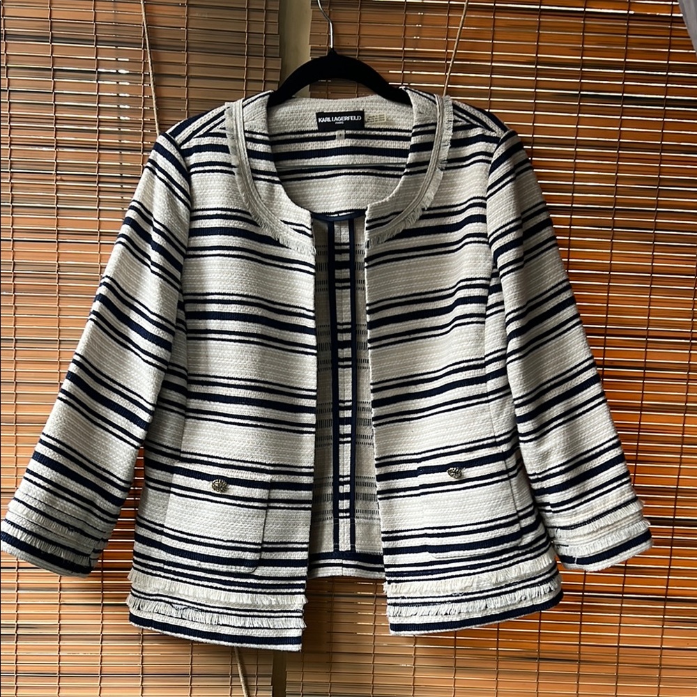 Karl Lagerfeld Navy and White Striped Women's Jacket